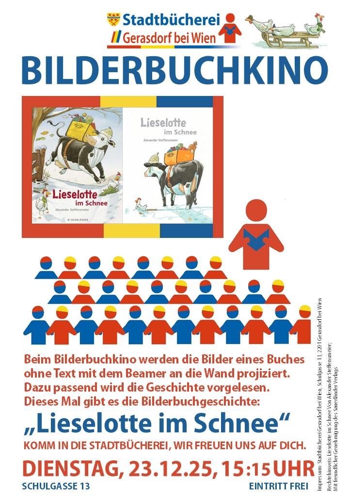 Plakat Ankündigung für ein weihnachtliches Bilderbuchkino in der Stadtbücherei