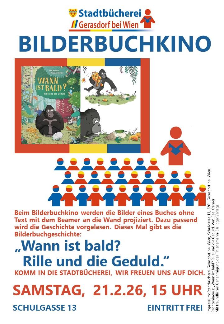 Plakat Ankündigung für ein Bilderbuchkino im Februar