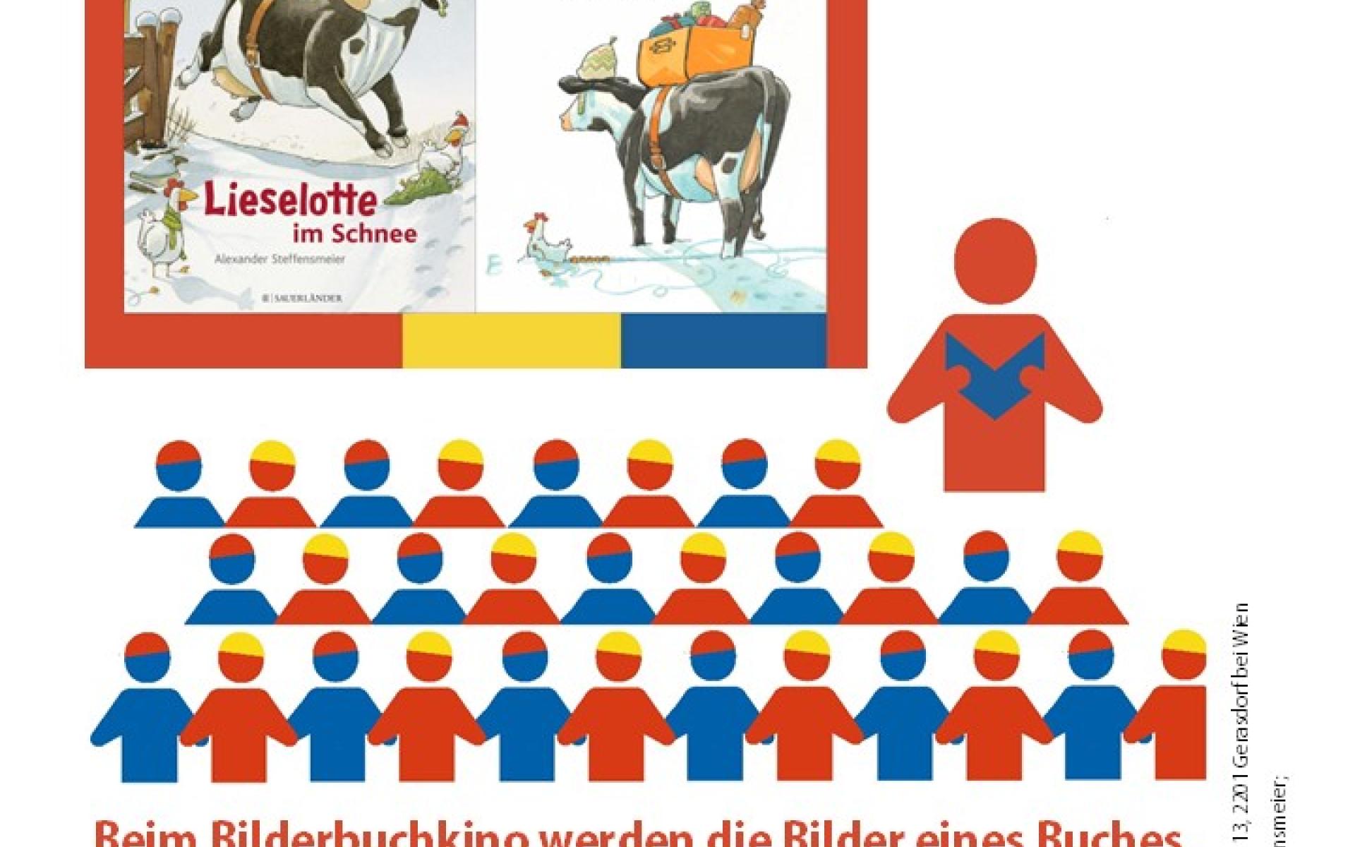 Plakat Ankündigung für ein weihnachtliches Bilderbuchkino in der Stadtbücherei